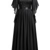 Women's Plus Size Sequin Lace with Ruffle Cape Cloak Sleeves Elegant Evening Wedding Party Maxi Dress