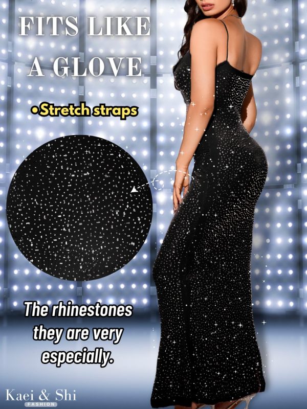 71NCMQSeCSL.jpg Rhinestone Mesh Dress,Glitter Sparkly Embellished Sheer Maxi Dresses,Sexy Birthday Outfit for Women Cocktail Party