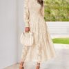Casual Women's 2025 Spring Dresses Elegant Wedding Guest Dress Long Sleeve Floral Midi Dress Flowy Bohemian Long Dress