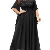 Women's Plus Size Sequin Lace with Ruffle Cape Cloak Sleeves Elegant Evening Wedding Party Maxi Dress