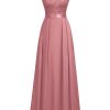 Women's Elegant Floral Lace Formal V Neck Bridesmaid Party Dress