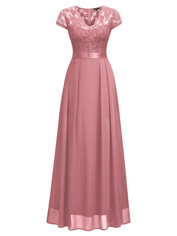 71PfAihvoL.jpg Women's Elegant Floral Lace Formal V Neck Bridesmaid Party Dress