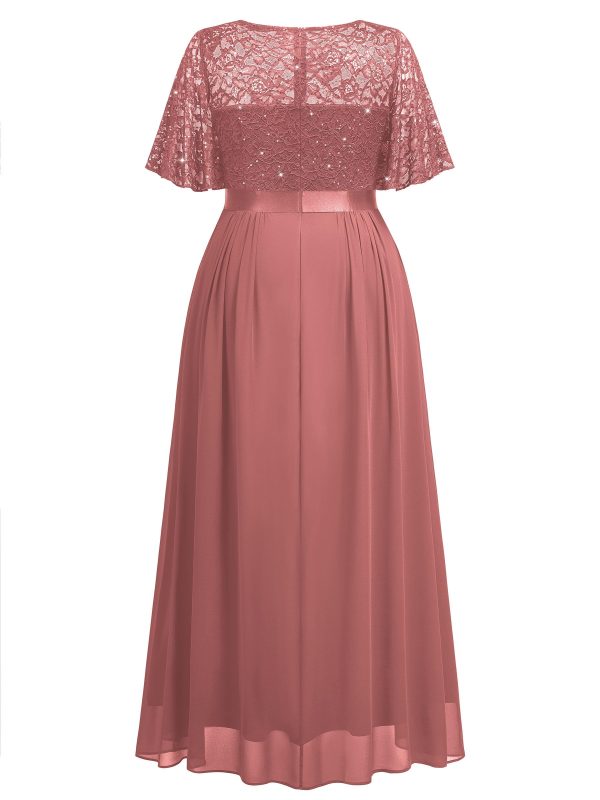 71Pj7Ri-bpL.jpg Women's Plus Size Sequin Lace Round Neck Butterfly Sleeves Formal Evening Maxi Dress