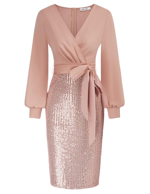 Women's Sequin Sparkly Party Dress Cocktail Bodycon Glitter Dresses Long Sleeve