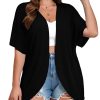 Women's Plus Size Lightweight Open Front Cardigan 3/4 Sleeve Cover Ups Shrugs Shawls and Wraps Kimono Jacket Coat