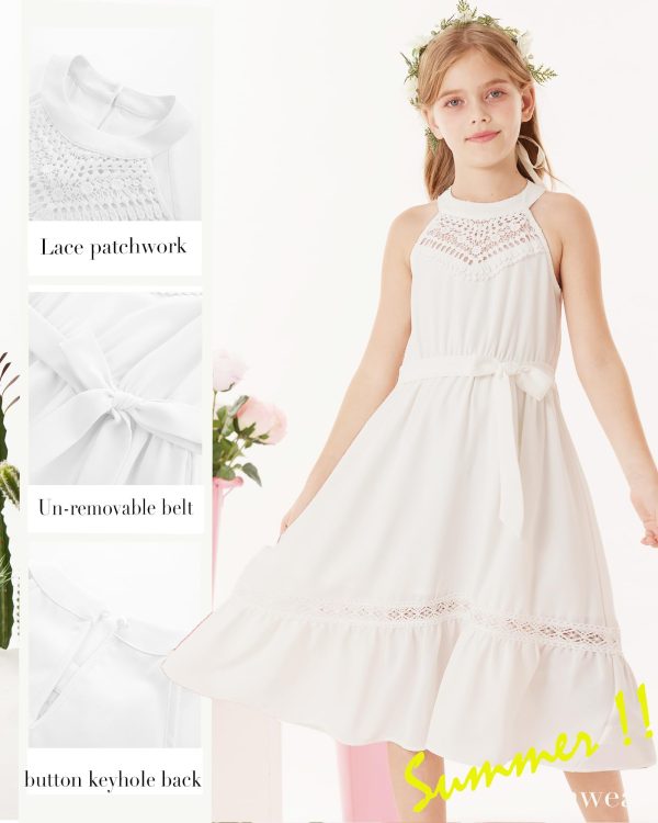 71Rk7sifM9L.jpg Girls Dresses Summer Spring Halter Maxi Dress Kids Ruffle Casual Flower Pleated Sun Dress Size 5-14