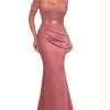 Women's Elegant Sequin Lace Spaghetti Straps Formal Satin Maxi Dress