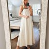 Women's 2025 Summer Linen Maxi Dress Contrast Spaghetti Strap Dress Backless Sleeveless Casual Party Beach Dresses