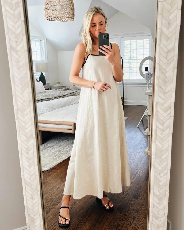 71STmyS5ceL.jpg Women's 2025 Summer Linen Maxi Dress Contrast Spaghetti Strap Dress Backless Sleeveless Casual Party Beach Dresses