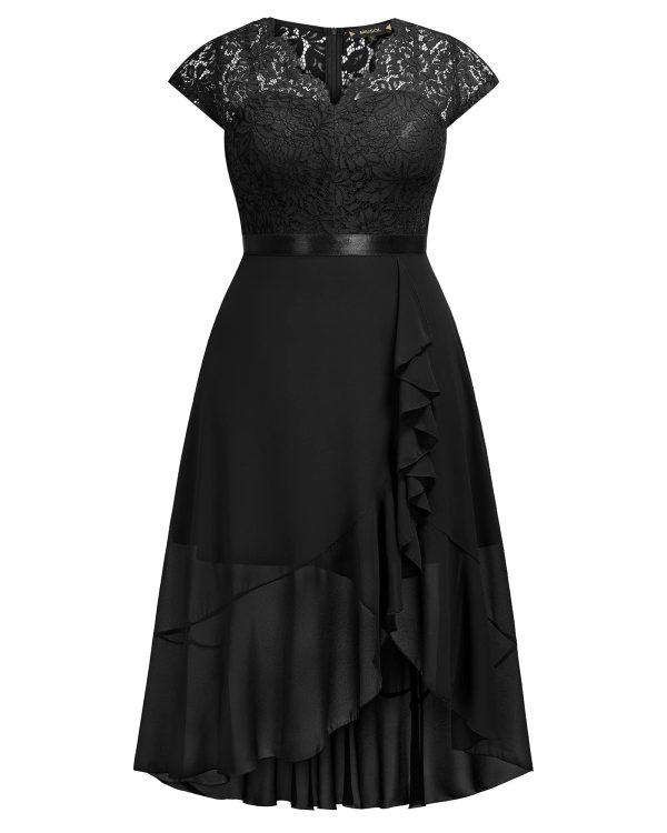 71Sqa0am1lL.jpg Women's Plus Size V Neck Elegant Floral Lace Ruffle Bridesmaid Maxi Dress