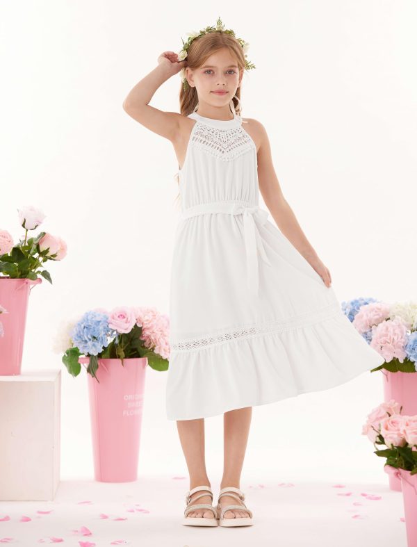 71SyCCF1b1L.jpg Girls Dresses Summer Spring Halter Maxi Dress Kids Ruffle Casual Flower Pleated Sun Dress Size 5-14