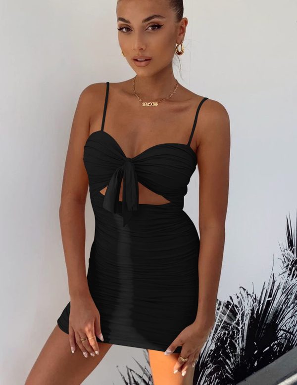 71Tt5MACkPL.jpg Women's Sexy Bodycon Cut Out Ruched Backless Spaghetti Strap Mini Club Party Dresses