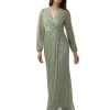 Women's Metallic Mesh Draped Gown