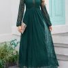 Women's Fall Lace Maxi Wedding Dress Long Sleeve V Neck Flowy A Line Cocktail Formal Party Dress Spring