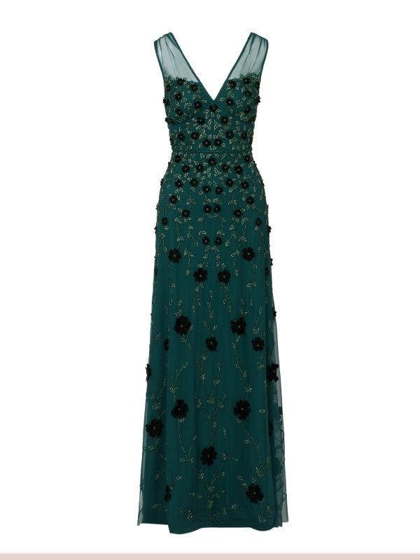 71UmALqYYQL.jpg Women's Beaded Mesh Illusion Dress