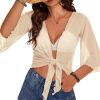 Women's Short Cardigan Bolero Shrug Sheer Tie Front Top 3/4 Sleeve Jacket for Dress