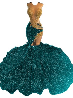 Sparkly Rhinestone Sequin Prom Dresses Beaded Applique Hollow Mermaid Pageant Gala Evening Party Gown