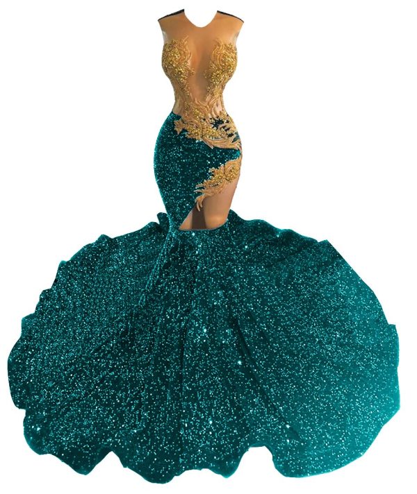 Sparkly Rhinestone Sequin Prom Dresses Beaded Applique Hollow Mermaid Pageant Gala Evening Party Gown