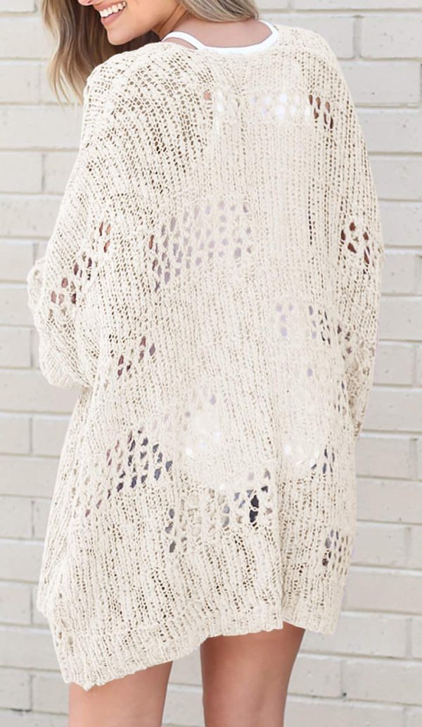 Womens Crochet Cardigan Sweater Kimonos Boho Solid Color Oversized Fall Open Front Outwear