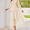 Casual Women's 2025 Spring Dresses Elegant Wedding Guest Dress Long Sleeve Floral Midi Dress Flowy Bohemian Long Dress