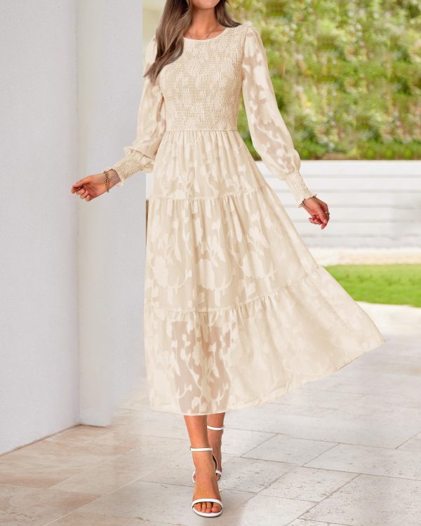 71YtslJMRiL.jpg Casual Women's 2025 Spring Dresses Elegant Wedding Guest Dress Long Sleeve Floral Midi Dress Flowy Bohemian Long Dress