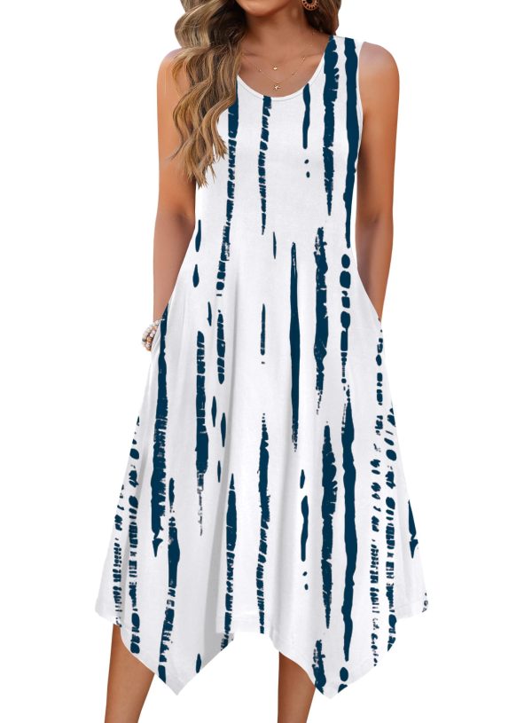71ZwKhIexuL.jpg Womens Casual Dress for Summer Tank Dress Loose Flowy Beach Dress with Pockets Hankerchief Flare Midi Sundress 2025