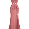 Women's Vintage V-Neck Slim Style Ruffle Split Evening Formal Maxi Dress