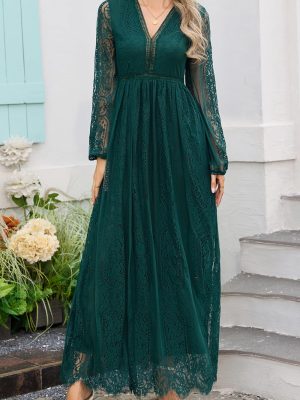 Womens Off The Shoulder Floral Lace Maxi Wedding Dress Boho Flowy Wedding Guest Formal Long Dresses