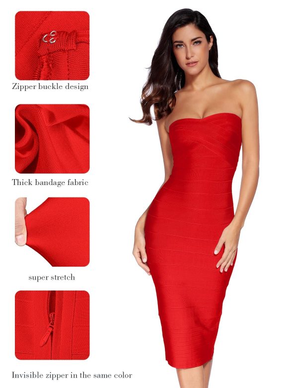 71bLfMsLQL.jpg Women's Midi Cocktail Dresses Strapless Bandage Bodycon Dress Wedding Party Dress