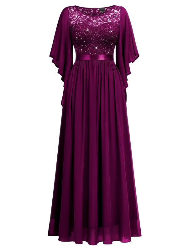 71be0tN7caL.jpg Women's Elegant Style Sequin Lace Contrast Chiffon Bridesmaid Party Maxi Dress