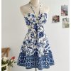 Women's Floral Halter Neck Vacation Dress Sleeveless Cut Out Boho Cami Dress