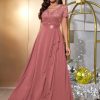 Women's Classy V-Neck Ruffle Floral Lace Hem Trim Sequined Maxi Bridesmaid Dress