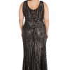 Long Beaded Dress W/Contrast Lining, V-Neckline & Godet Skirt