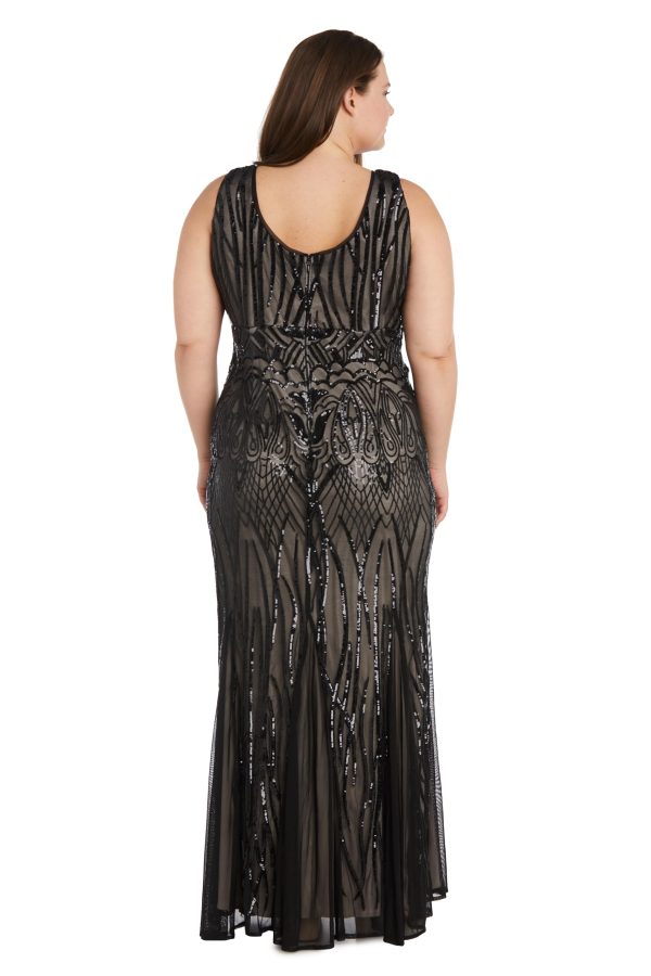 71cXh4fyLfL.jpg Long Beaded Dress W/Contrast Lining, V-Neckline & Godet Skirt