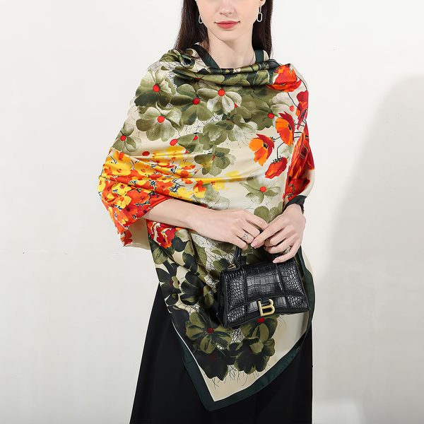 71caofxwCxL.jpg 100% Large Silk Feeling Scarf-Women's Fashion Long Mulberry Silk Satin Neck Scarf Sunscreen Shawl Wrap Headscarf