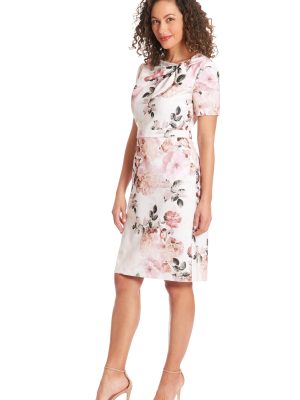 Women's Boat Neck Side Tie Short Sleeve Knee Length-Cocktail Party Summer Dress with Bow Detail