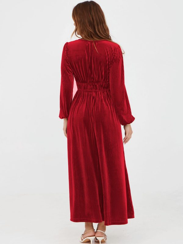 71dLHxvVC1L.jpg Women's Long Sleeve Velvet Dresses Fall Winter Long Dress Wedding Guest Party Maxi Dress