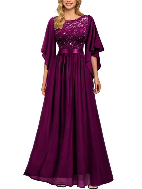 71dLwvdcgrL.jpg Women's Elegant Style Sequin Lace Contrast Chiffon Bridesmaid Party Maxi Dress