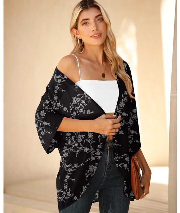 71dy18Bb6oL.jpg Women Lightweight Chiffon Cardigan Puff Sleeve Loose Beach Wear Cover Up Blouse Top