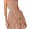 Womens Tulle Dress Strapless Tube Top Short Dress Summer Ruffle Tiered Party Wedding Guest Dresses