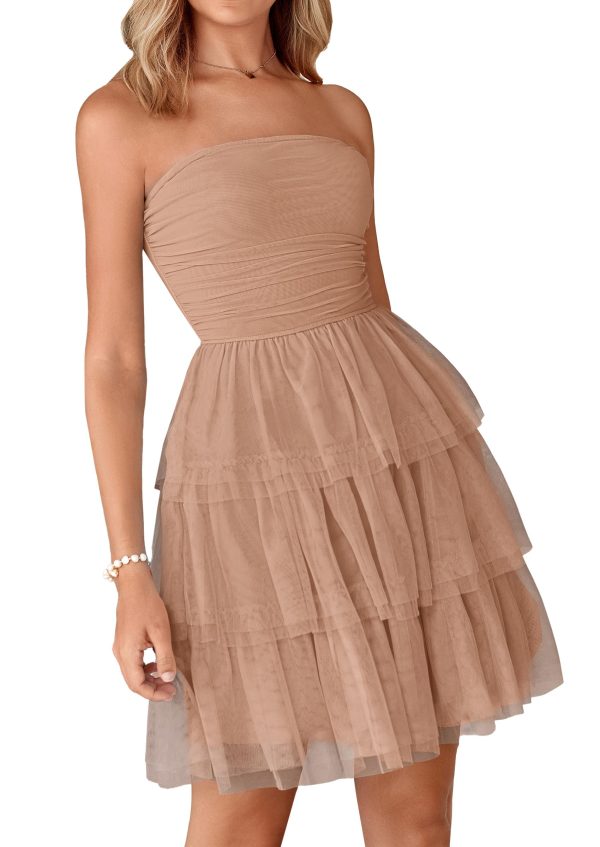 71eEzeBgYfL.jpg Womens Tulle Dress Strapless Tube Top Short Dress Summer Ruffle Tiered Party Wedding Guest Dresses