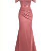 Women's Elegant Sequin Lace Spaghetti Straps Formal Satin Maxi Dress