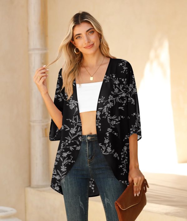 71fOesd6jL.jpg Women Lightweight Chiffon Cardigan Puff Sleeve Loose Beach Wear Cover Up Blouse Top