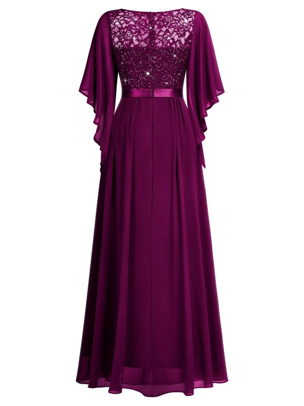 71gBUL3uZL.jpg Women's Elegant Style Sequin Lace Contrast Chiffon Bridesmaid Party Maxi Dress