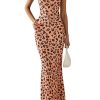Maxi Dresses for Women 2025 Summer Halter Leopard Print Sleeveless Sexy Bodycon Cruise Cocktail Long Dress