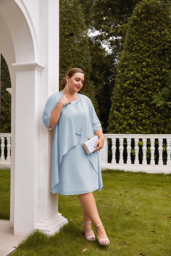 71gKq5xUfzL.jpg Womens Plus Size Dress with Jacket 2 Piece Wedding Guest Dresses Flowy Mother of The Bride Dress