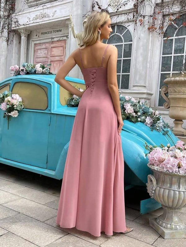 Asymmetrical Cowl Neck Bridesmaid Dresses Long Ruffle Chiffon Empire Waist Formal Party Gowns with Pockets 2025