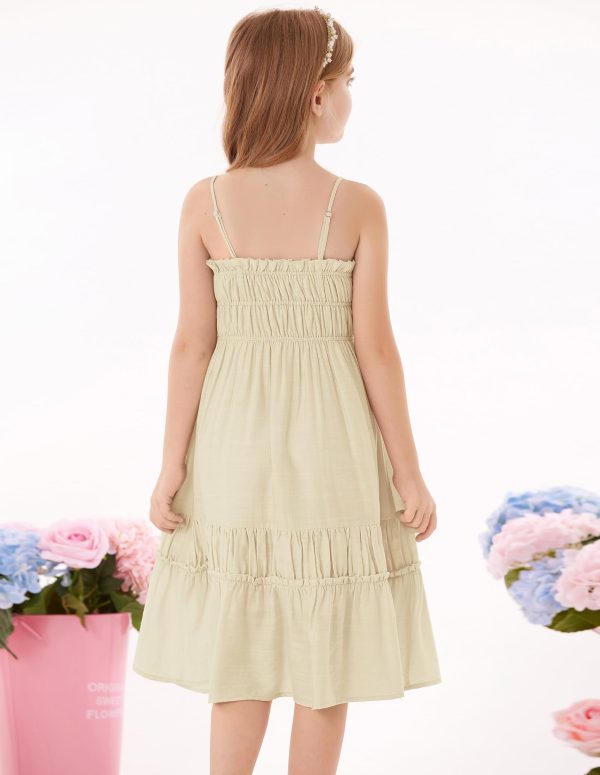 71hii5wFZoL.jpg Girls Summer Dress Spaghetti Strap Midi Casual Sundress Sleeveless Party Elegant Dress 5-12Y