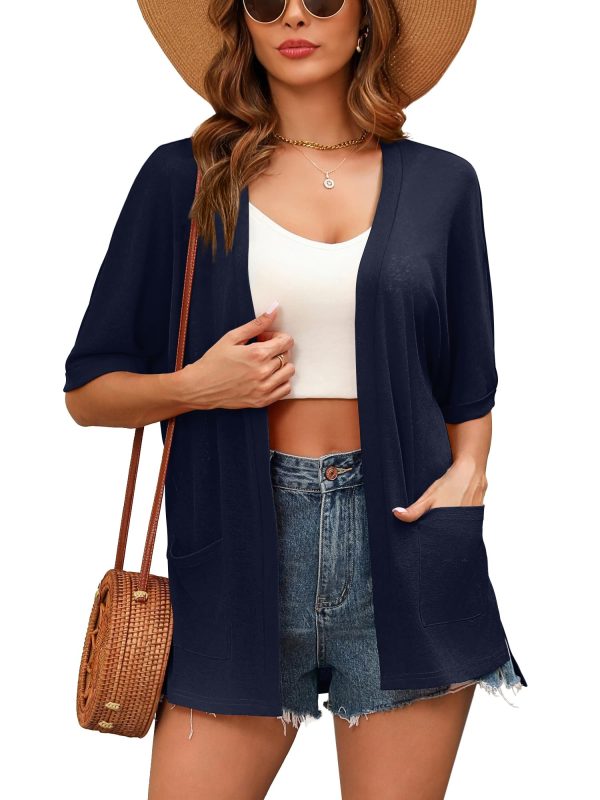 71iMm1JrNqL.jpg Women's Lightweight Open Front Cardigans Short Sleeve Casual Soft Sheer Cardigan S-2XL with Pockets