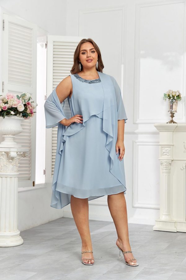 71iYdEF8JDL.jpg Womens Plus Size Dress with Jacket 2 Piece Wedding Guest Dresses Flowy Mother of The Bride Dress